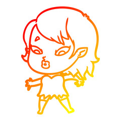 warm gradient line drawing cute cartoon vampire girl