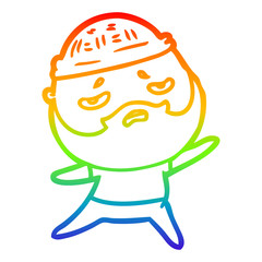 rainbow gradient line drawing cartoon worried man with beard