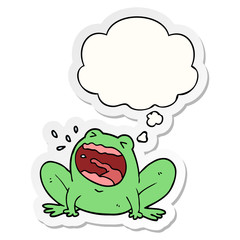 cartoon frog shouting and thought bubble as a printed sticker