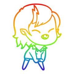 rainbow gradient line drawing cartoon laughing vampire girl