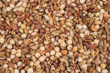 Nuts mixed products. Different kinds of fruits