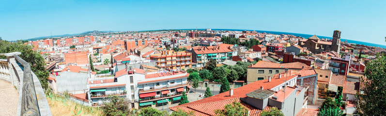 Fototapeta na wymiar Panorama of the city of Malgrat de Mar on the Costa Brava in Catalonia on a sunny day. Spain