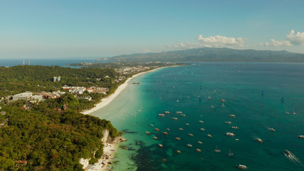 Aerial view of beautiful bay in tropical Island with white sand beach Boracay, Philippines. White...