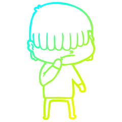 cold gradient line drawing cartoon boy with untidy hair