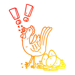 warm gradient line drawing cartoon chicken laying egg