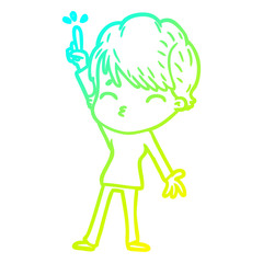 cold gradient line drawing cartoon woman thinking