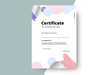 Certificate of appreciation template design. Elegant business diploma layout for training graduation or course completion. Vector background illustration.