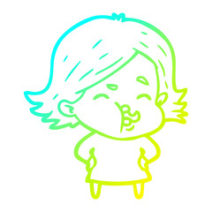 cold gradient line drawing cartoon girl pulling face