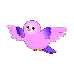 Vector illustration of beautiful, cute pink bird. White background. 