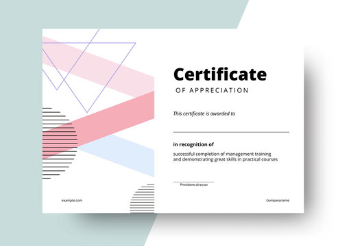 Certificate of appreciation template design. Elegant business diploma layout for training graduation or course completion. Vector background illustration.