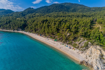 View of Fava Beach at Chalkidiki, Greece. Aerial Photography.