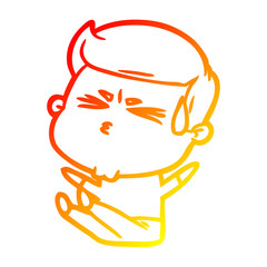 warm gradient line drawing cartoon man sweating