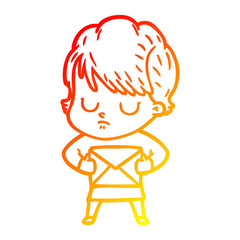 warm gradient line drawing cartoon woman