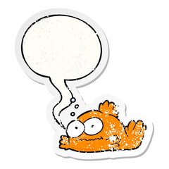 funny cartoon goldfish and speech bubble distressed sticker