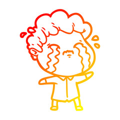 warm gradient line drawing cartoon man crying