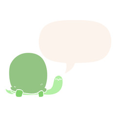 cute cartoon tortoise and speech bubble in retro style