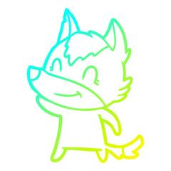 cold gradient line drawing friendly cartoon wolf