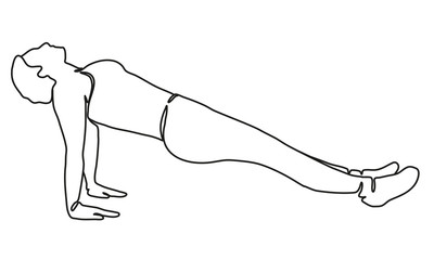 Young woman practicing yoga. Continuous line drawing. Isolated white background. Vector monochrome, drawing by lines