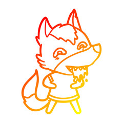 Obraz premium warm gradient line drawing cartoon hungry wolf
