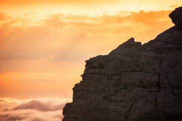 Sunset light in the Demerdzhi mountain range in the Valley of ghosts