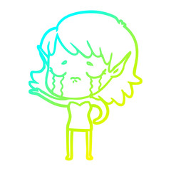 cold gradient line drawing cartoon crying elf girl