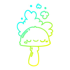 cold gradient line drawing cartoon mushroom with spoor cloud