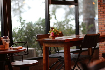 table and chairs in cafe