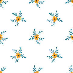 Seamless pattern with hand drawn flowers on a white background. Vector design for wrapping paper, textile.