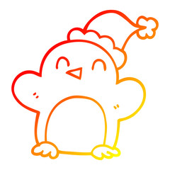 warm gradient line drawing cartoon penguin wearing christmas hat