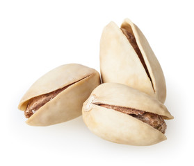Salted pistachios isolated on white background with clipping path