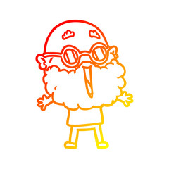 warm gradient line drawing cartoon joyful man with beard