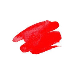 Hand drawn watercolor bright red brush strokes with rough edge on white background.Graphic element for decoration design