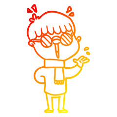warm gradient line drawing cartoon boy wearing spectacles