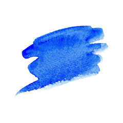 Hand drawn watercolor blue brush strokes with rough edge on white background.Graphic element for decoration design