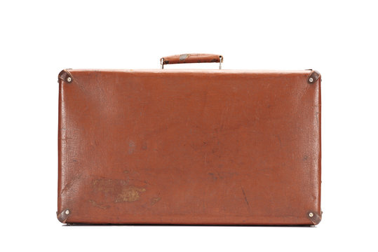 leather brown vintage suitcase isolated on white