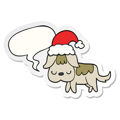 cute christmas dog and speech bubble sticker