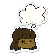 cartoon female face and thought bubble as a printed sticker