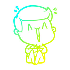 cold gradient line drawing cartoon happy man