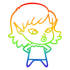 rainbow gradient line drawing pretty cartoon elf girl