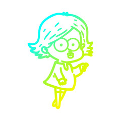 cold gradient line drawing cartoon girl pouting