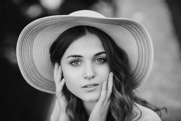 vintage portrait of a beautiful girl in a hat