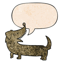 cartoon dog and speech bubble in retro texture style