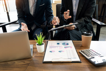 business people and coworker colleagues discussing explanations about week working plan project cooperating in modern coworking office.