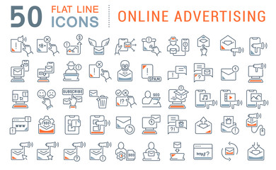 Set Vector Line Icons of Online Advertising