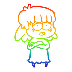 rainbow gradient line drawing cartoon tired woman