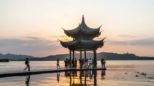 timelapse of jixian pavilion in hangzhou china