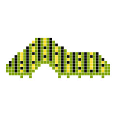 Fototapeta premium Cute caterpillars on white background. Pixel art, cartoon vector illustration. Retro game style