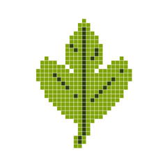 Naklejka na ściany i meble Green leaf on a white background. Pixel art, cartoon vector illustration. Retro style game