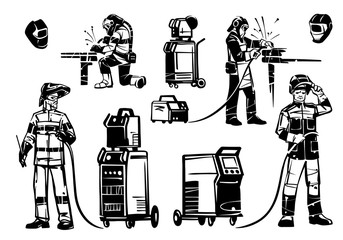 Set of welders. Welding equipment.