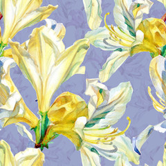 Fototapeta na wymiar Watercolor seamless pattern of Azalea flowers.